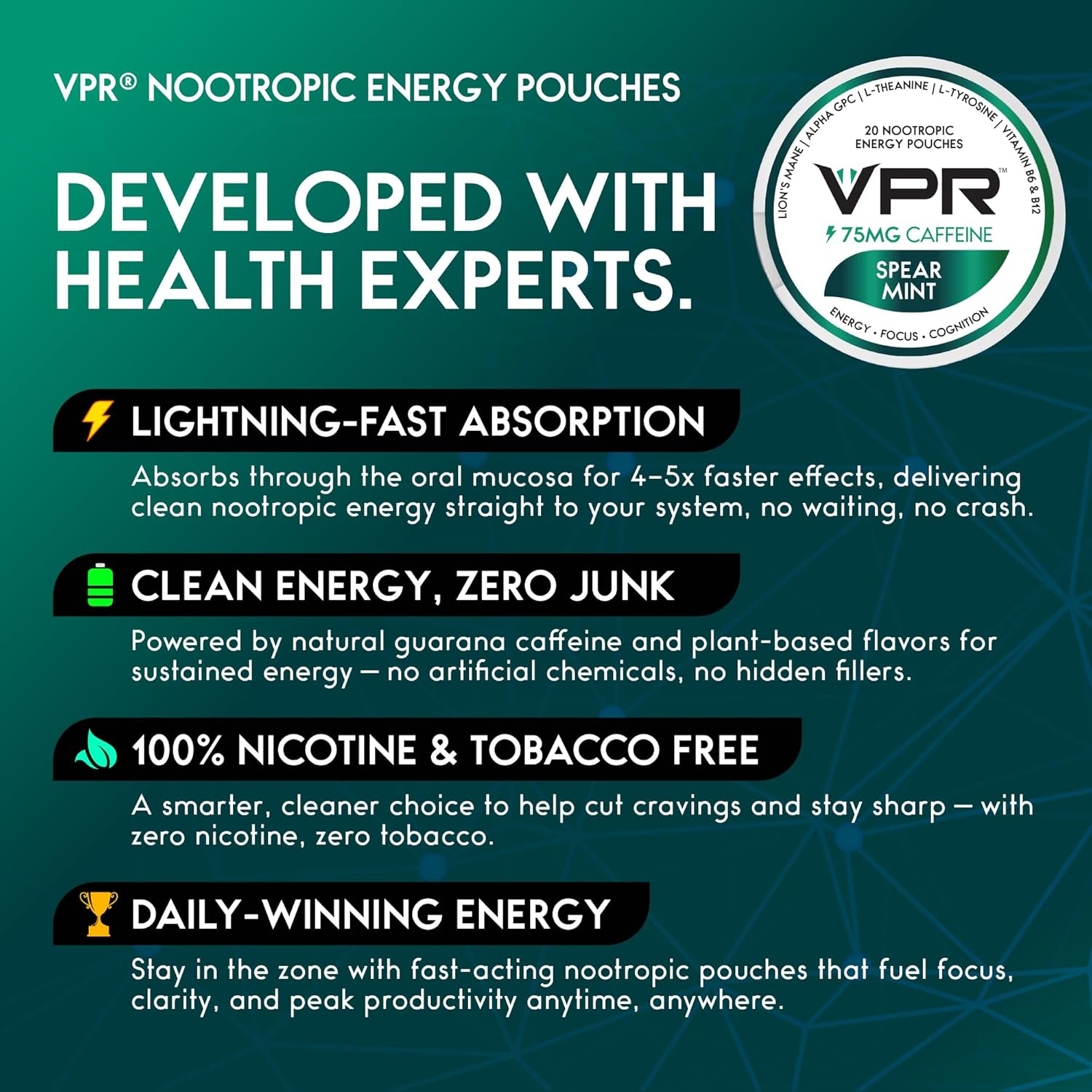 VPR 75MG Caffeine Nootropic Pouches