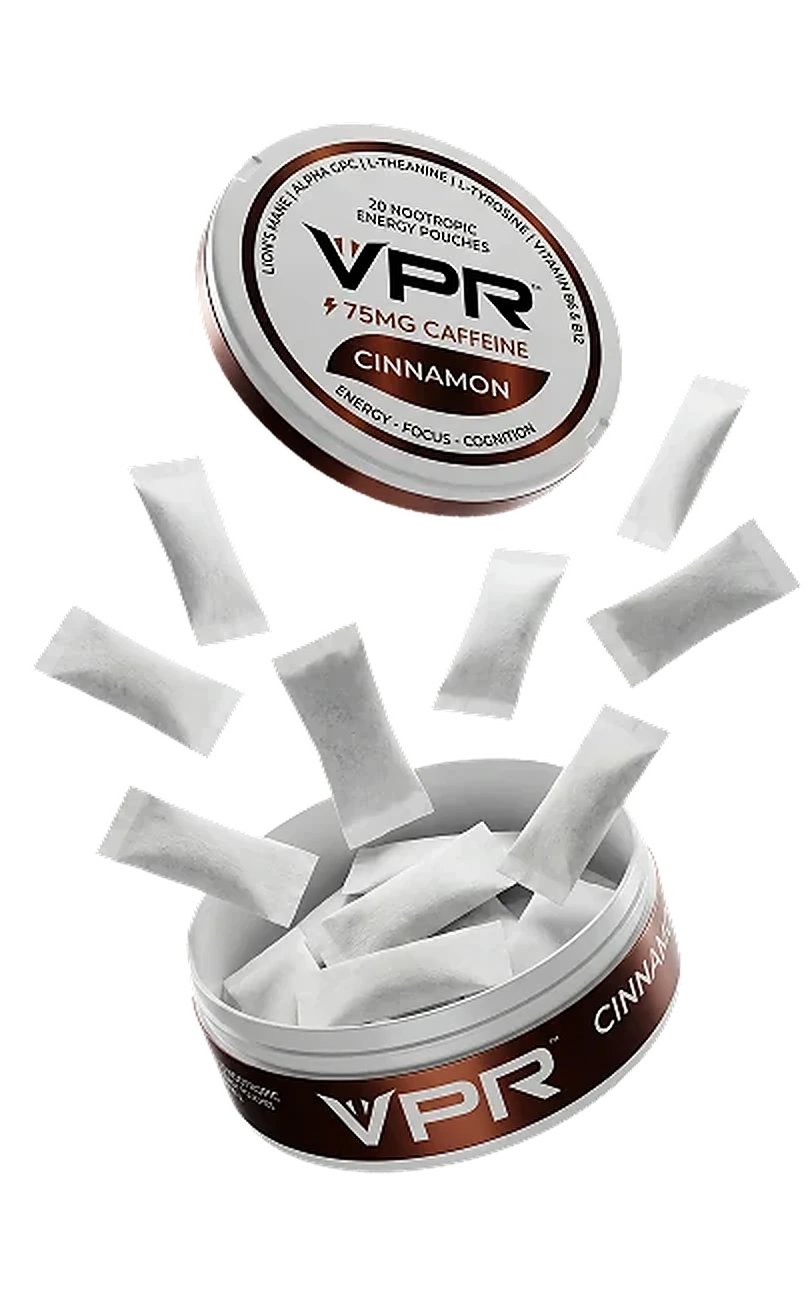 VPR Cinnamon can open with nootropic energy pouches floating out